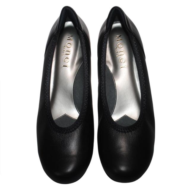 【靴のHOSHIKAWA】  『MONET 881511』 モネ パンプス 21.5cm〜24.5cm EEEE ブラック レディース ローヒール カジュアル バレーシューズ コンフォート 本革 国産 幅が広い