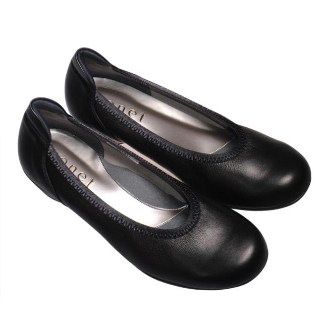 【靴のHOSHIKAWA】  『MONET 881511』 モネ パンプス 21.5cm〜24.5cm EEEE ブラック レディース ローヒール カジュアル バレーシューズ コンフォート 本革 国産 幅が広い