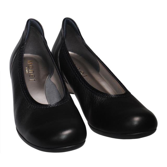 【靴のHOSHIKAWA】  『MONET 881511』 モネ パンプス 21.5cm〜24.5cm EEEE ブラック レディース ローヒール カジュアル バレーシューズ コンフォート 本革 国産 幅が広い