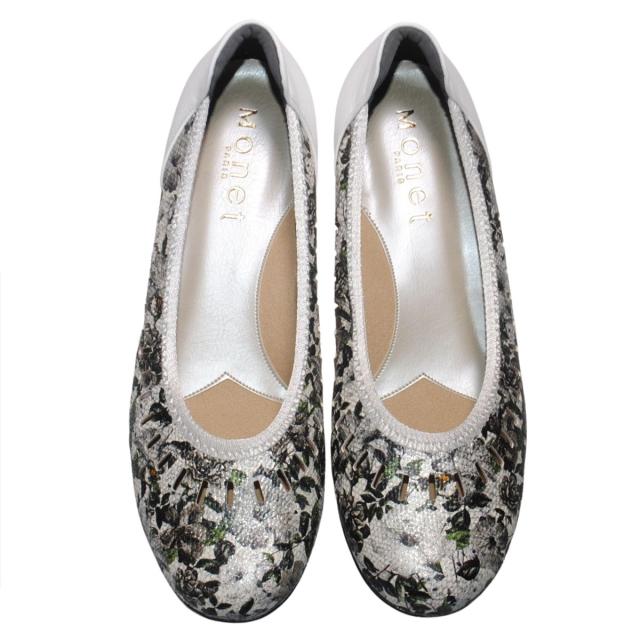 【靴のHOSHIKAWA】  『MONET 881511』 モネ パンプス 21.5cm〜24.5cm EEEE フラワー レディース ローヒール カジュアル バレーシューズ コンフォート 本革 国産 幅が広い