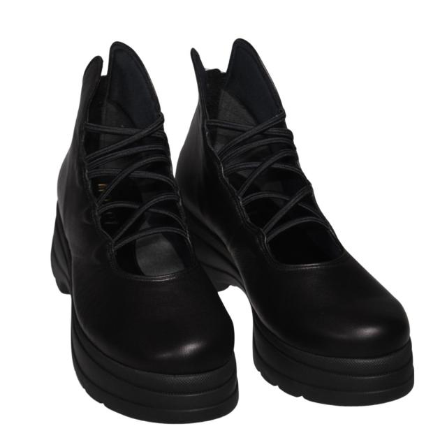 【靴のHOSHIKAWA】  『Monet 881512』 厚底ブーツ モネ 21.5cm〜24.5cm EEEE レディース ブラック カジュアル 後ろファスナー 日本製 本革 春夏