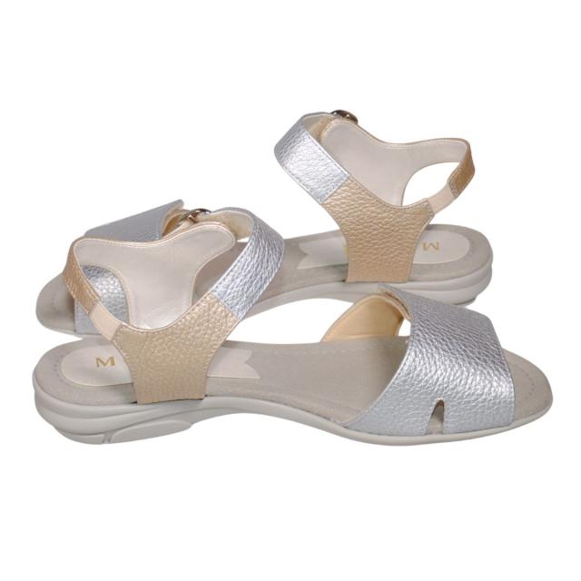 【靴のHOSHIKAWA】  『Monet 881551』 カジュアルモネ サンダル 21.5cm〜24.5cm EEE レディース シルバー ストラップ オープントゥ フラット底 軽量 日本製 本革 春夏