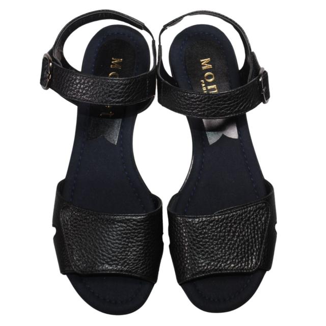 【靴のHOSHIKAWA】  『Monet 881551』 カジュアルモネ サンダル 21.5cm〜24.5cm EEE レディース ブラック ストラップ オープントゥ フラット底 軽量 日本製 本革 春夏