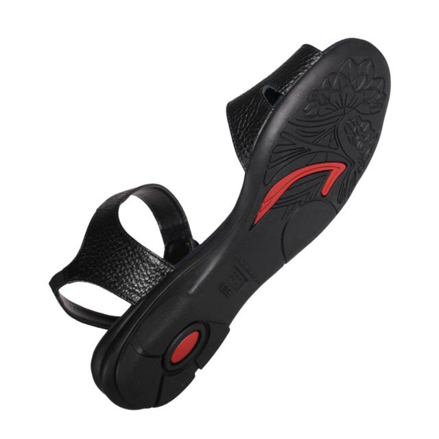 【靴のHOSHIKAWA】  『Monet 881551』 カジュアルモネ サンダル 21.5cm〜24.5cm EEE レディース ブラック ストラップ オープントゥ フラット底 軽量 日本製 本革 春夏