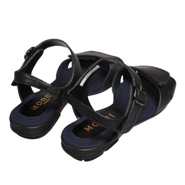 【靴のHOSHIKAWA】  『Monet 881551』 カジュアルモネ サンダル 21.5cm〜24.5cm EEE レディース ブラック ストラップ オープントゥ フラット底 軽量 日本製 本革 春夏