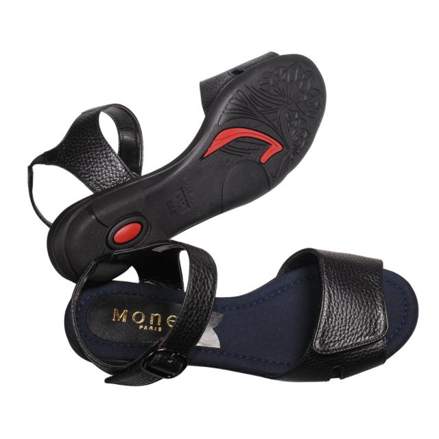 【靴のHOSHIKAWA】  『Monet 881551』 カジュアルモネ サンダル 21.5cm〜24.5cm EEE レディース ブラック ストラップ オープントゥ フラット底 軽量 日本製 本革 春夏