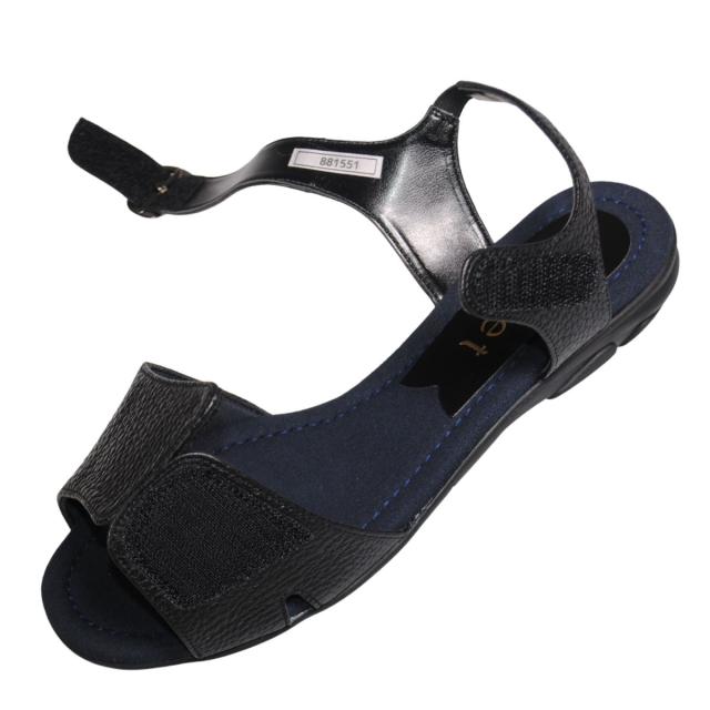 【靴のHOSHIKAWA】  『Monet 881551』 カジュアルモネ サンダル 21.5cm〜24.5cm EEE レディース ブラック ストラップ オープントゥ フラット底 軽量 日本製 本革 春夏