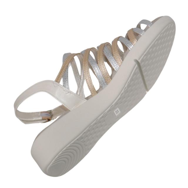 【靴のHOSHIKAWA】  『Monet 881553』 カジュアルモネ サンダル 21.5cm〜24.5cm EEEE レディース シルバー ストラップ 編込み フラット底 軽量 日本製 本革 春夏