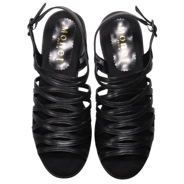 【靴のHOSHIKAWA】  『Monet 881553』 カジュアルモネ サンダル 21.5cm〜24.5cm EEEE レディース ブラック ストラップ 編込み フラット底 軽量 日本製 本革 春夏