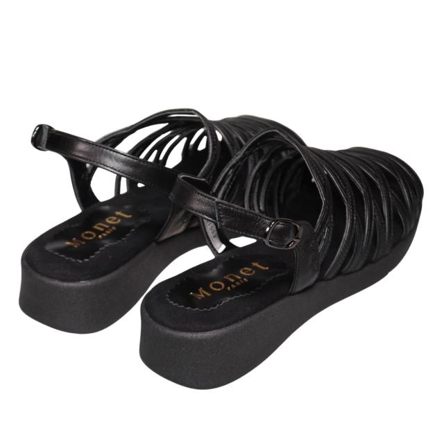 【靴のHOSHIKAWA】  『Monet 881553』 カジュアルモネ サンダル 21.5cm〜24.5cm EEEE レディース ブラック ストラップ 編込み フラット底 軽量 日本製 本革 春夏