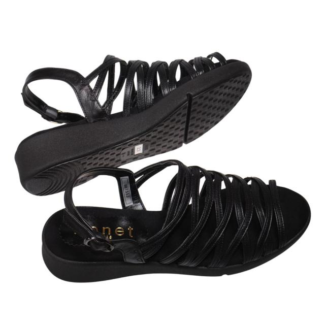 【靴のHOSHIKAWA】  『Monet 881553』 カジュアルモネ サンダル 21.5cm〜24.5cm EEEE レディース ブラック ストラップ 編込み フラット底 軽量 日本製 本革 春夏