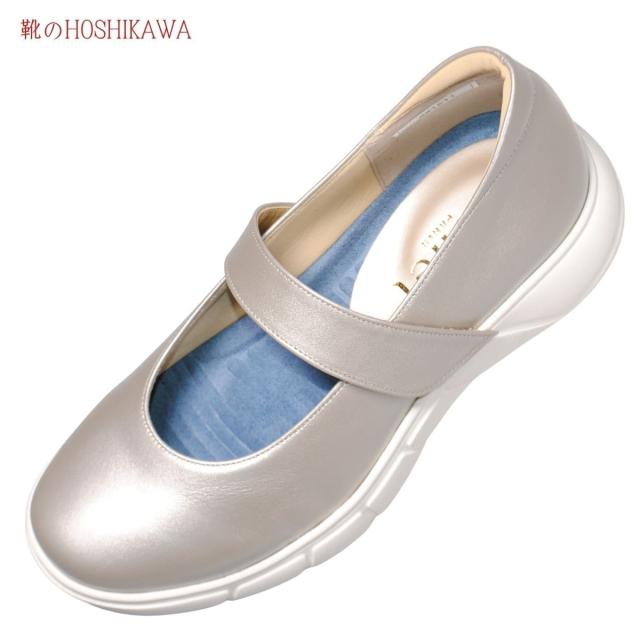 MONET 881611  22.5cm〜25cm レディース  モネ コンフォートパンプス  マジックテープ フラット底  プラチナ フォーマル  幅が広い クッションがいい  天然皮革 国産