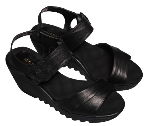 【靴のHOSHIKAWA】  『Monet 882300』 カジュアルモネ サンダル 21.5cm〜24.5cm EEE レディース ブラック ウェッジソール 軽量 日本製 本革