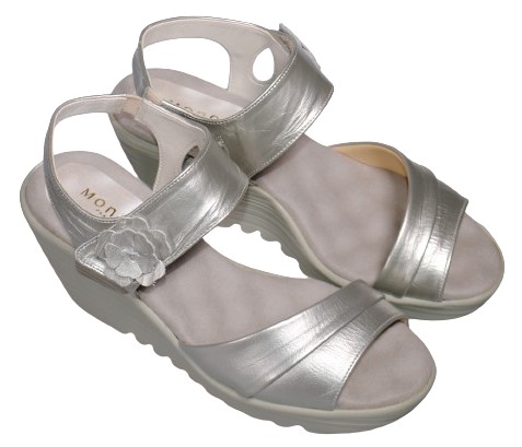 【靴のHOSHIKAWA】  『Monet 882300』 カジュアルモネ サンダル 21.5cm〜24.5cm EEE レディース シルバー ウェッジソール 軽量 日本製 本革