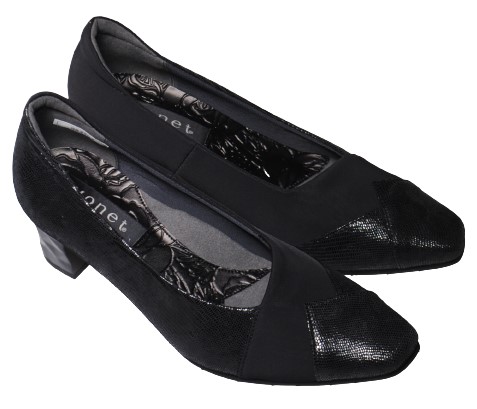 【靴のHOSHIKAWA】  『MONET 883203』  モネ パンプス 21.5cm〜24.5cm EEE ポインテッドトゥ ウェッジソール ブラック レディース 日本製 牛革 春夏