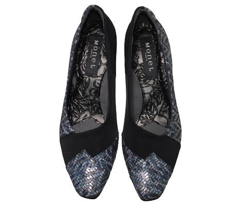 【靴のHOSHIKAWA】  『MONET 883203』  モネ パンプス 21.5cm〜24.5cm EEE ポインテッドトゥ ウェッジソール ブラックP レディース 日本製 牛革 春夏