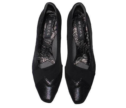 【靴のHOSHIKAWA】  『MONET 883203』  モネ パンプス 21.5cm〜24.5cm EEE ポインテッドトゥ ウェッジソール ブラック レディース 日本製 牛革 春夏