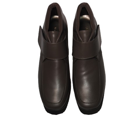 【靴のHOSHIKAWA】  『MONET 883301』 モネ ショートブーツ 21.5cm〜24.5cm レディース チャコール ブーティー マジックテープ スクエアトウ 厚底 本革 秋冬