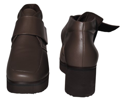 【靴のHOSHIKAWA】  『MONET 883301』 モネ ショートブーツ 21.5cm〜24.5cm レディース チャコール ブーティー マジックテープ スクエアトウ 厚底 本革 秋冬