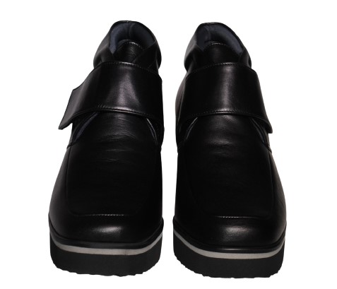 【靴のHOSHIKAWA】  『MONET 883301』 モネ ショートブーツ 21.5cm〜24.5cm レディース ブラック ブーティー マジックテープ スクエアトウ 厚底 本革 秋冬