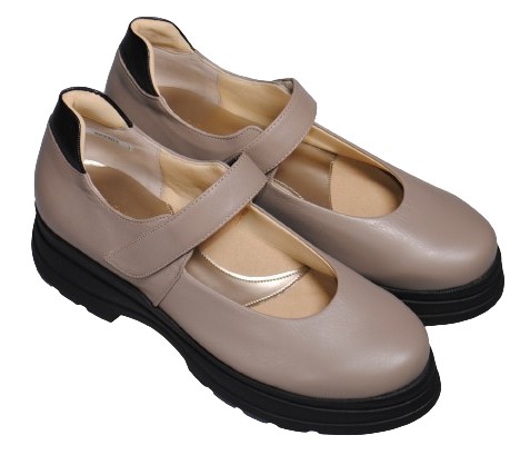 【靴のHOSHIKAWA】  『Monet 883303』 モネ カジュアルシューズ 21.5cm〜24.5cm EEEE 厚底パンプス グレージュ ベルクロ レディース 牛革 日本製