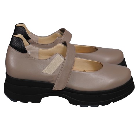 【靴のHOSHIKAWA】  『Monet 883303』 モネ カジュアルシューズ 21.5cm〜24.5cm EEEE 厚底パンプス グレージュ ベルクロ レディース 牛革 日本製