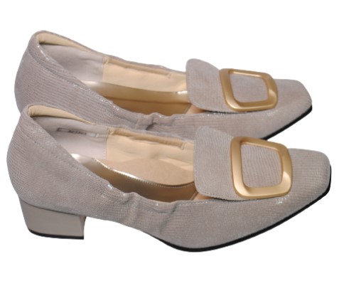 【靴のHOSHIKAWA】  『MONET 883305』 モネ パンプス 21.5cm〜24.5cm EEE グレージュ レディース ローヒール カジュアル エレガント エナメル 本革 国産 春夏