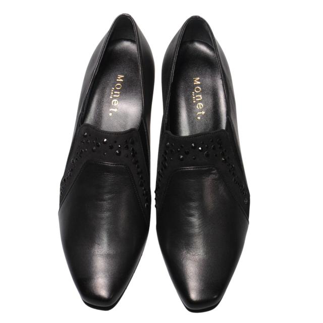 【靴のHOSHIKAWA】  『Monet 883405』 モネ パンプス 21.5cm〜24.5cm EEE レディース ブラック ヒール エレガンス サイドゴア スタッズ 日本製 本革