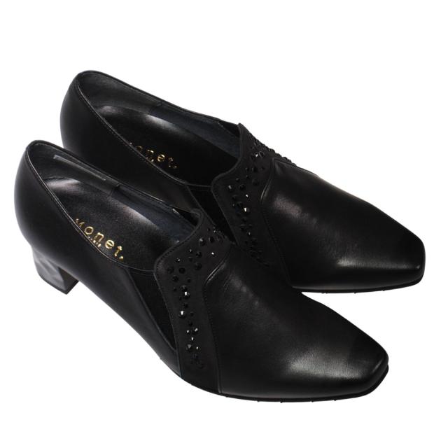 【靴のHOSHIKAWA】  『Monet 883405』 モネ パンプス 21.5cm〜24.5cm EEE レディース ブラック ヒール エレガンス サイドゴア スタッズ 日本製 本革