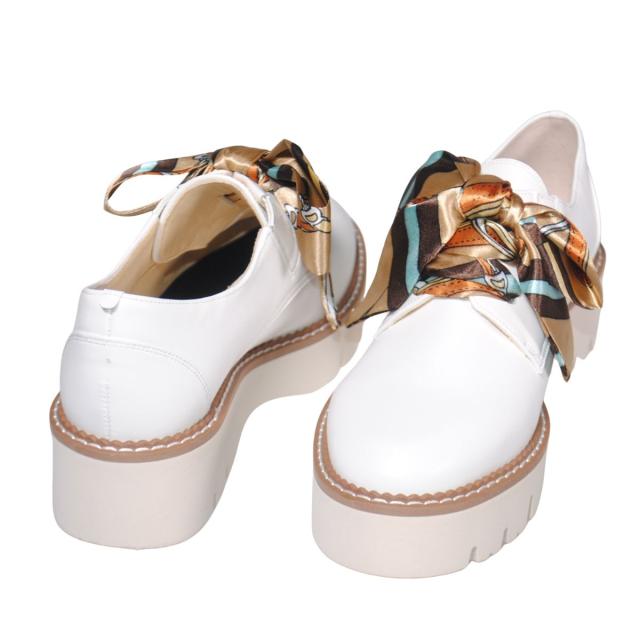 【靴のHOSHIKAWA】  『Monet 883523』 モネ ローファー 21.5cm〜24.5cm EEEE カジュアル ホワイト サイドゴア レースアップ 牛革 厚底 日本製