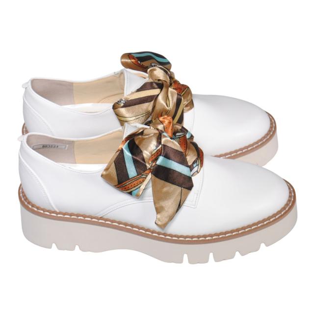 【靴のHOSHIKAWA】  『Monet 883523』 モネ ローファー 21.5cm〜24.5cm EEEE カジュアル ホワイト サイドゴア レースアップ 牛革 厚底 日本製