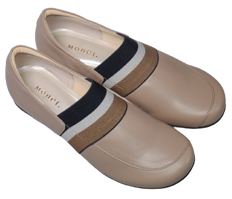 【靴のHOSHIKAWA】  『MONET 88933』 モネ グレージュ 21cm〜24.5cm EEE レディース スリッポン レザーシューズ 幅広