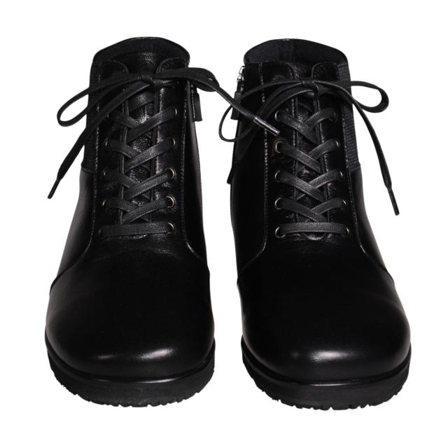 【靴のHOSHIKAWA】  『AMORA 800』 アモーラ ミドルブーツ 21.5cm〜24.5cm 5E レディース ブラック カジュアル ファスナー サイドゴア レース 日本製 本革 幅広 秋冬