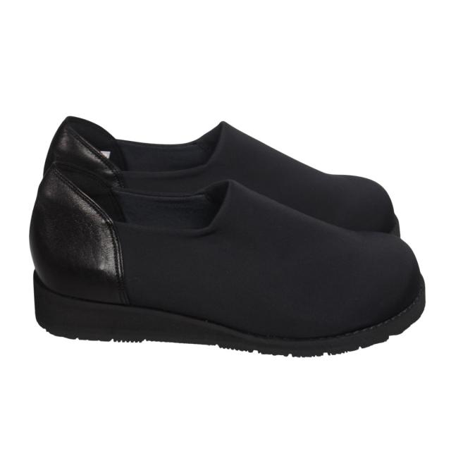 【靴のHOSHIKAWA】  『FREE TIME I-58S』 フリータイム スリッポン 22cm〜24.5cm EEEEE ウェッジソールストレッチ ブラック レディース 外反母趾 幅が広い 柔らかい 本革 軽量 日本製