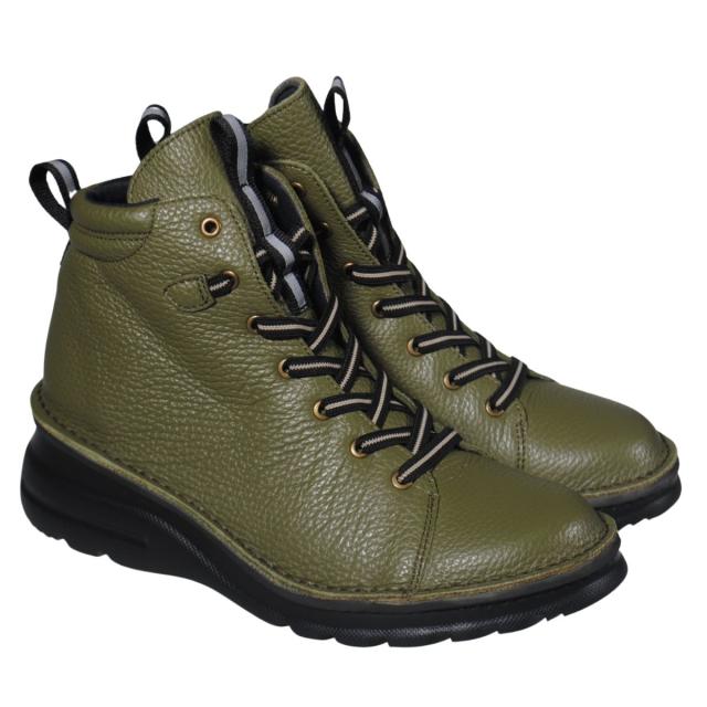 【靴のHOSHIKAWA】  『A-OK 0273』 エーオーケー ミドルブーツ 21.5cm〜25cm EEEE Dカーキ レディース ゴムレース ミドル丈 国産 幅広 厚底 軽量 秋冬