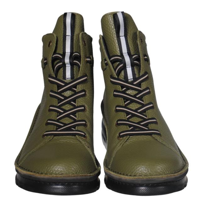 【靴のHOSHIKAWA】  『A-OK 0273』 エーオーケー ミドルブーツ 21.5cm〜25cm EEEE Dカーキ レディース ゴムレース ミドル丈 国産 幅広 厚底 軽量 秋冬