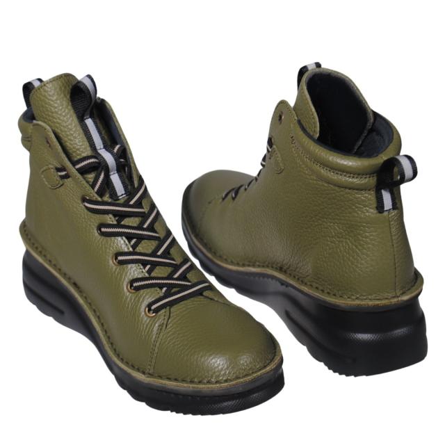 【靴のHOSHIKAWA】  『A-OK 0273』 エーオーケー ミドルブーツ 21.5cm〜25cm EEEE Dカーキ レディース ゴムレース ミドル丈 国産 幅広 厚底 軽量 秋冬