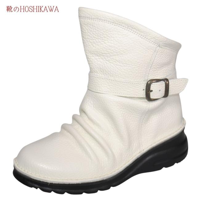 【靴のHOSHIKAWA】  『A-OK 0328』 エーオーケー ショートブーツ 21.5cm〜25cm EEEE アイボリー レディース ショート丈 ファスナー 国産 幅広 軽量 秋冬