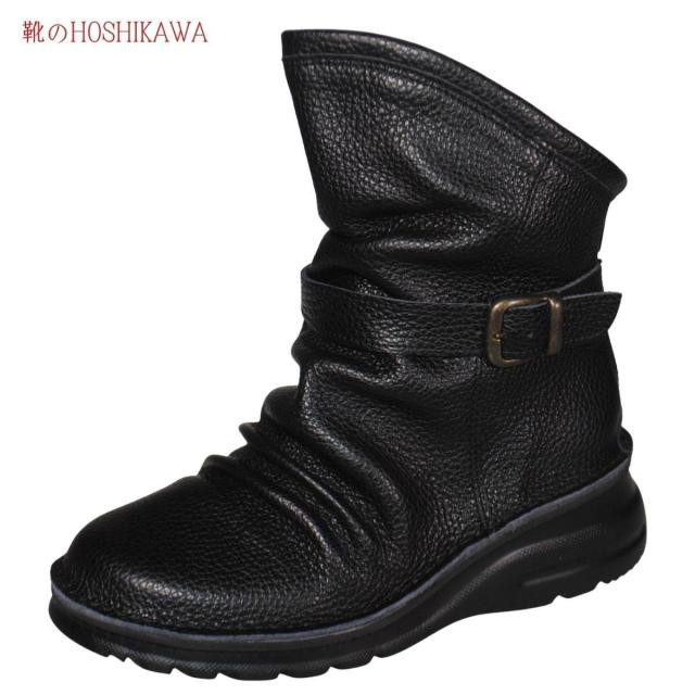 【靴のHOSHIKAWA】  『A-OK 0328』 エーオーケー ショートブーツ 21.5cm〜25cm EEEE ブラック レディース ショート丈 ファスナー 国産 幅広 軽量 秋冬