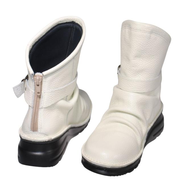 【靴のHOSHIKAWA】  『A-OK 0328』 エーオーケー ショートブーツ 21.5cm〜25cm EEEE アイボリー レディース ショート丈 ファスナー 国産 幅広 軽量 秋冬
