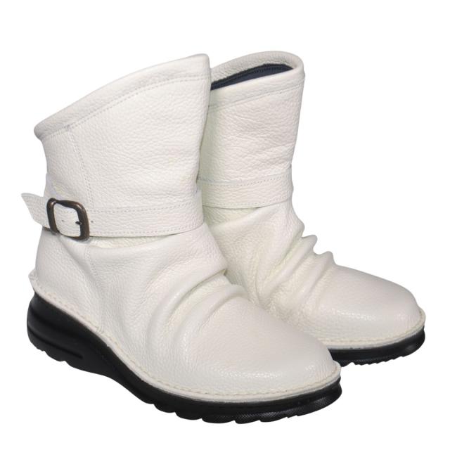 【靴のHOSHIKAWA】  『A-OK 0328』 エーオーケー ショートブーツ 21.5cm〜25cm EEEE アイボリー レディース ショート丈 ファスナー 国産 幅広 軽量 秋冬
