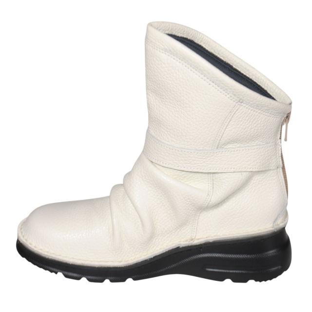 【靴のHOSHIKAWA】  『A-OK 0328』 エーオーケー ショートブーツ 21.5cm〜25cm EEEE アイボリー レディース ショート丈 ファスナー 国産 幅広 軽量 秋冬