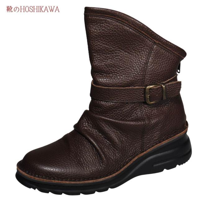 【靴のHOSHIKAWA】  『A-OK 0328』 エーオーケー ショートブーツ 21.5cm〜25cm EEEE チョコ レディース ショート丈 ファスナー 国産 幅広 軽量 秋冬