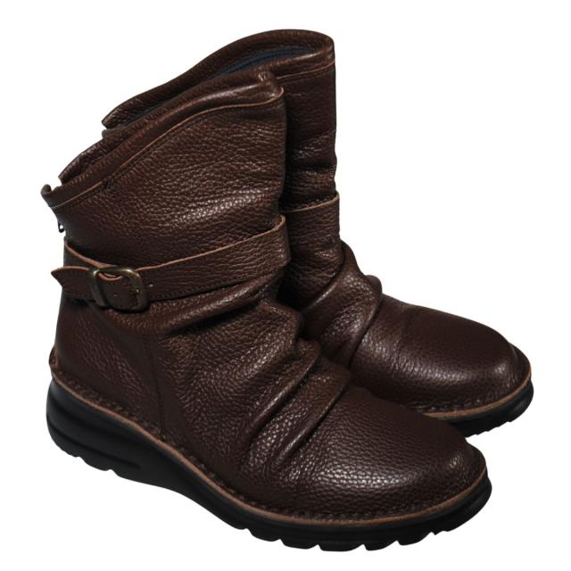 【靴のHOSHIKAWA】  『A-OK 0328』 エーオーケー ショートブーツ 21.5cm〜25cm EEEE チョコ レディース ショート丈 ファスナー 国産 幅広 軽量 秋冬