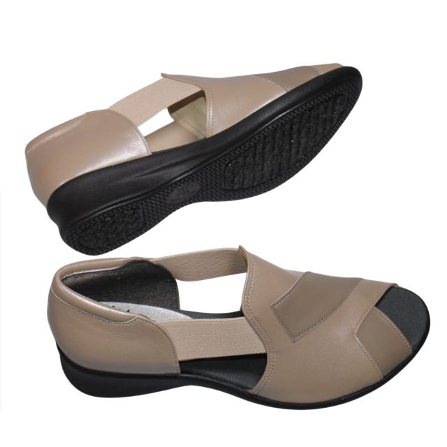 【靴のHOSHIKAWA】  『A-OK 0790』 エーオーケー サンダル 22cm〜24.5cm EEE オープントゥ レディース グレージュM コンフォート ウェッジソール 天然皮革 日本製 春夏