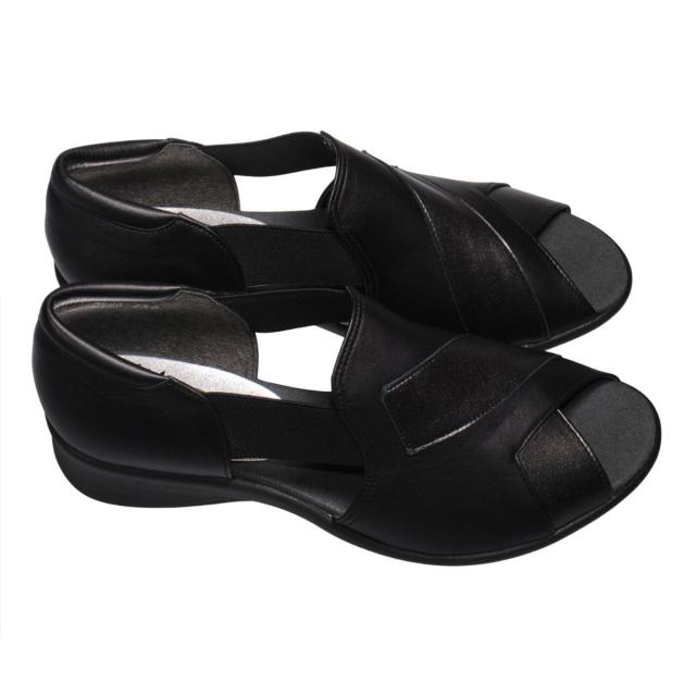 【靴のHOSHIKAWA】  『A-OK 0790』 エーオーケー サンダル 22cm〜24.5cm EEE オープントゥ レディース クロ コンフォート ウェッジソール 天然皮革 日本製 春夏