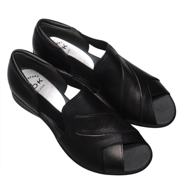 【靴のHOSHIKAWA】  『A-OK 0790』 エーオーケー サンダル 22cm〜24.5cm EEE オープントゥ レディース クロ コンフォート ウェッジソール 天然皮革 日本製 春夏