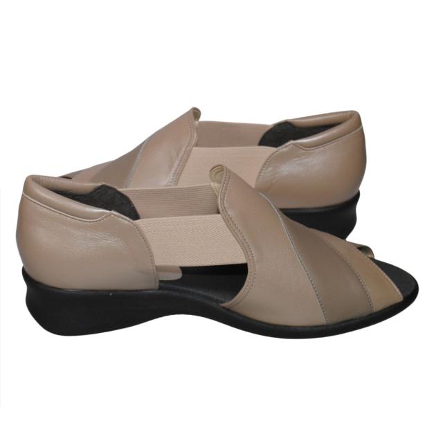 【靴のHOSHIKAWA】  『A-OK 0790』 エーオーケー サンダル 22cm〜24.5cm EEE オープントゥ レディース グレージュM コンフォート ウェッジソール 天然皮革 日本製 春夏