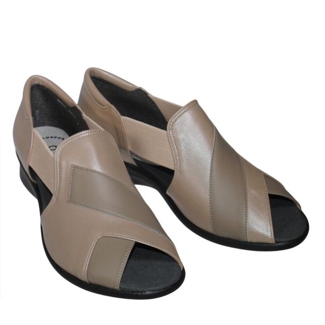 【靴のHOSHIKAWA】  『A-OK 0790』 エーオーケー サンダル 22cm〜24.5cm EEE オープントゥ レディース グレージュM コンフォート ウェッジソール 天然皮革 日本製 春夏