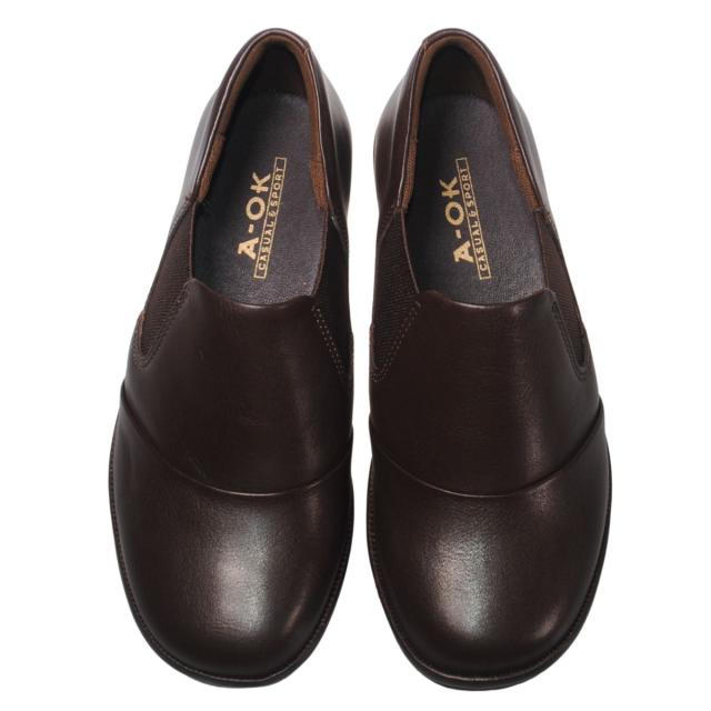 【靴のHOSHIKAWA】  『A-OK 1865』 エーオーケー スリッポン 22.5cm〜24.5cm EEEEE 外反母趾対応 幅広 レディース フラット底 ラウンドトゥ 牛革 撥水 防滑